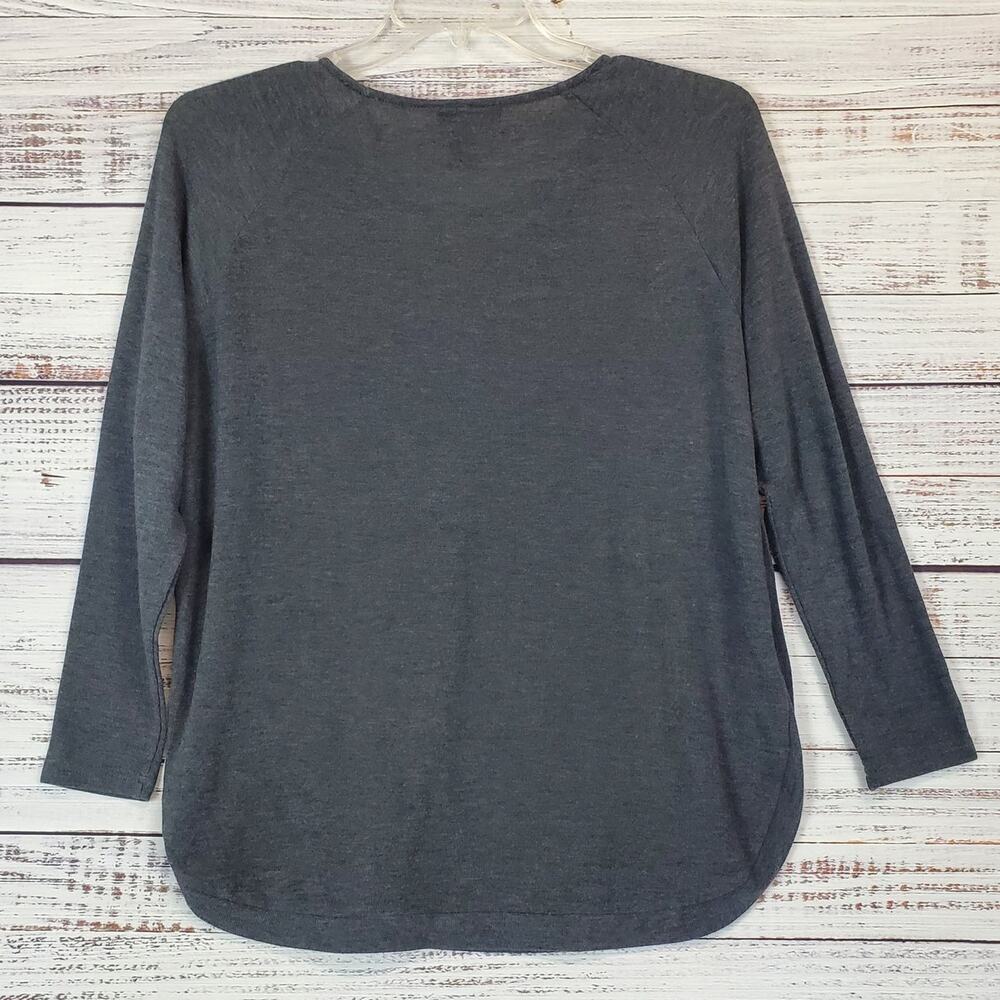 Papillon Heather Gray Blanc Top S Long Sleeve Light Pullover Side Button Detail - Picture 4 of 12